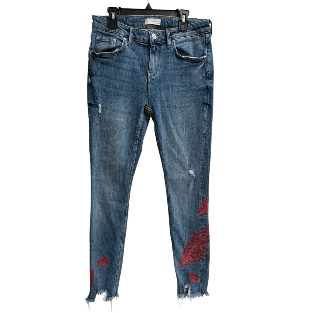 Zara embroidered skinny ankle jeans, size 6 EUC